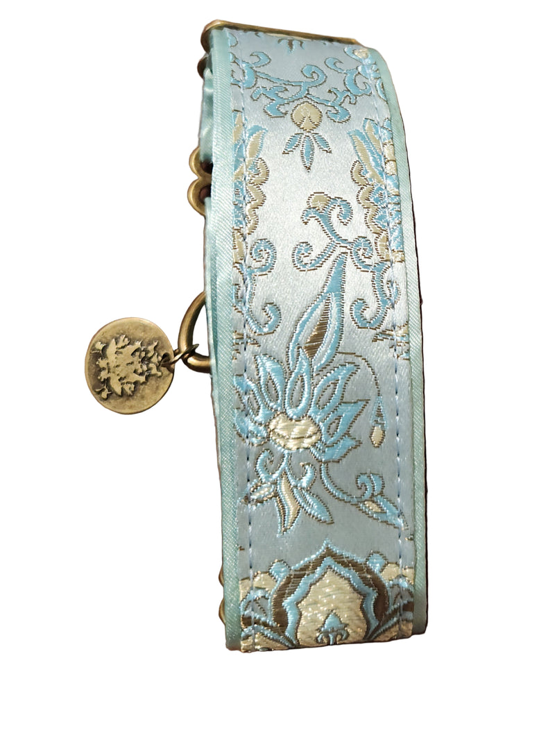 Decorative martingale dog collar with intricate patterns in silk